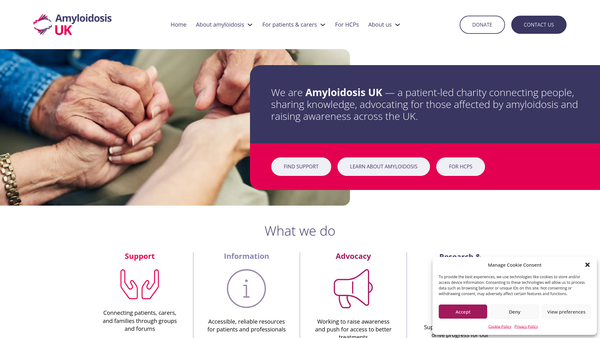 Screenshot of the Amyloidosis UK website