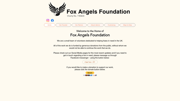 Screenshot of the Fox Angels Foundation website