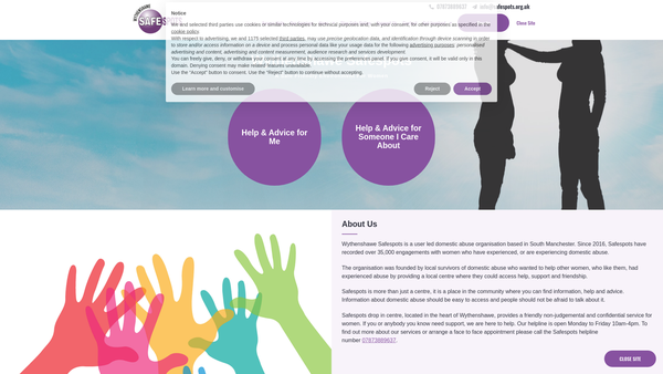 Screenshot of the Wythenshawe Safespots Charitable Incorporated Organisation website