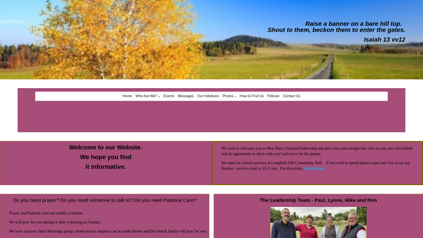 Screenshot of the New Barn Christian Fellowship website