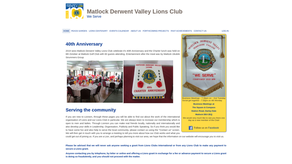 Screenshot of the Matlock Derwent Valley Lions Club (CIO) website