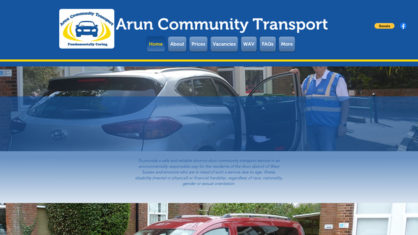 Screenshot of the Arun Community Transport website