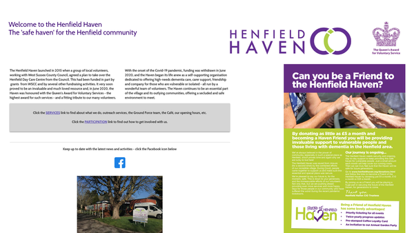 Screenshot of the Henfield Haven CIO website