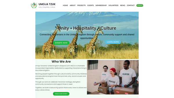 Screenshot of the Umoja Tanzania-United Kingdom Diaspora (Utz-Ukd) website