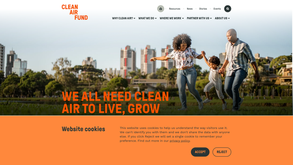 Screenshot of the Clean Air Fund website