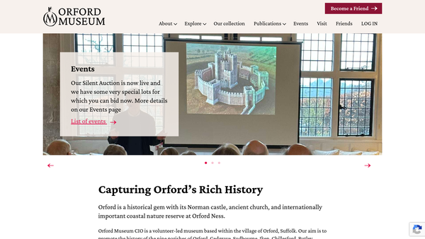 Screenshot of the Orford Museum CIO website