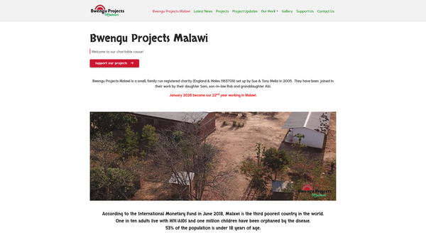 Screenshot of the Bwengu Projects Malawi website