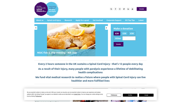 Screenshot of the Stoke Mandeville Spinal Research website