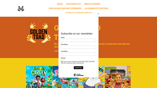 Screenshot of the Golden Toad Theatre Company website