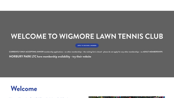 Screenshot of the Wigmore Lawn Tennis Club website