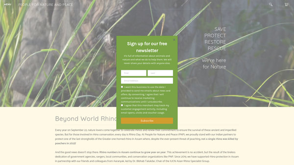 Screenshot of the People For Nature And Peace website