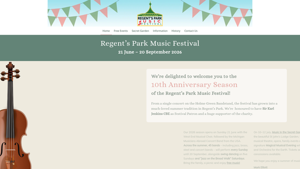 Screenshot of the Regent's Park Music Festival Charitable Fund website