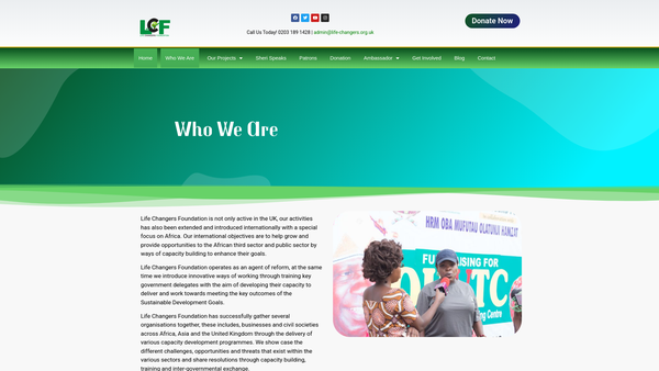 Screenshot of the Life Changers Foundation website