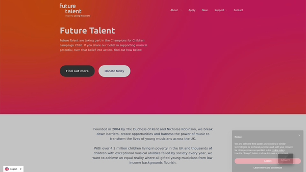 Screenshot of the Future Talent Musicians website