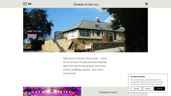 Screenshot of the Thorner Victory Hall website