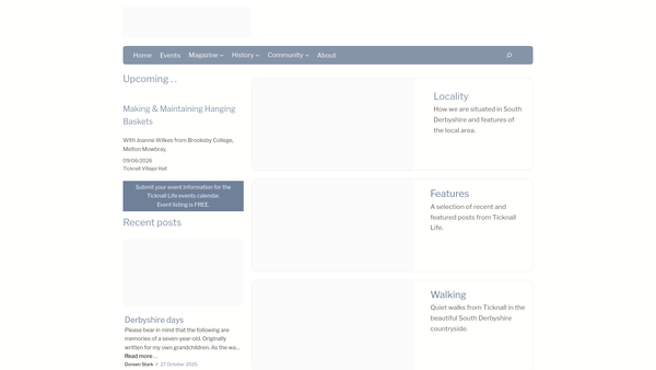 Screenshot of the Ticknall Village Hall website