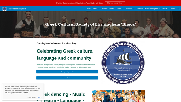 Screenshot of the Greek Cultural Society Of Birmingham “Ithaca” website