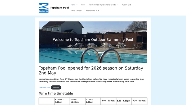Screenshot of the Topsham Swimming Pool Association website