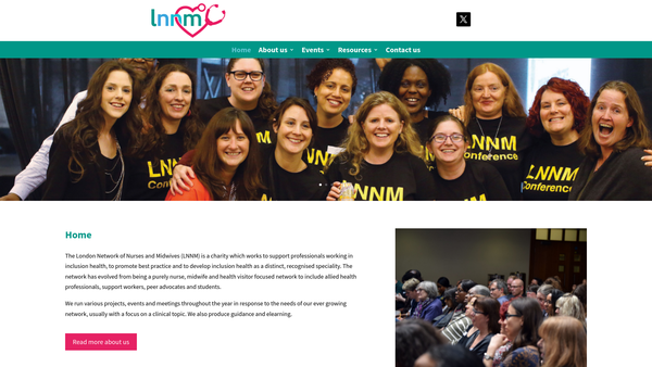 Screenshot of the London Network Of Nurses And Midwives Homelessness Group website