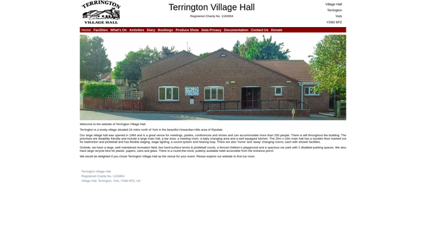 Screenshot of the Terrington Village Hall And Recreation Ground website