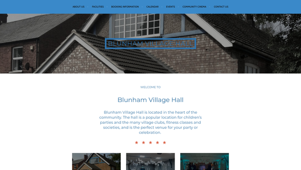 Screenshot of the Blunham Village Hall website