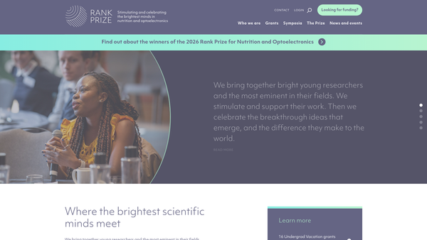 Screenshot of the The Rank Prize Funds website