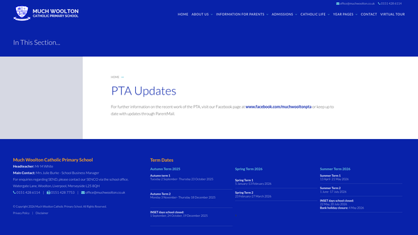 Screenshot of the Much Woolton Parent Teacher Association website