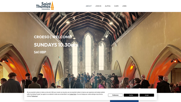 Screenshot of the Parish Of St Thomas And Kilvey Parochial Church Council website