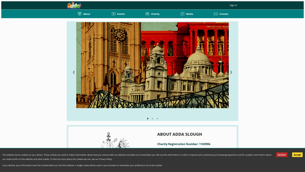 Screenshot of the Adda website