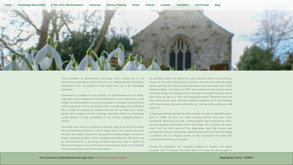 Screenshot of the The Covenham St Bartholomew Heritage Trust website