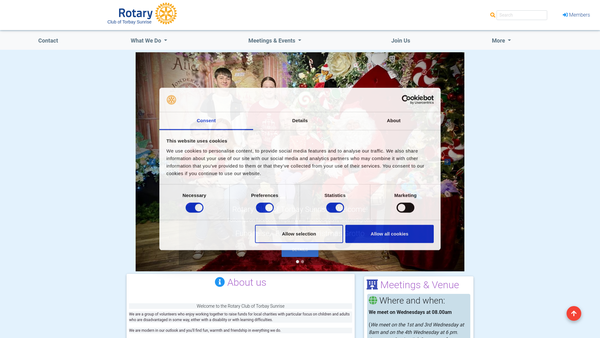 Screenshot of the Torbay Sunrise Rotary Charitable Incorporated Organisation website