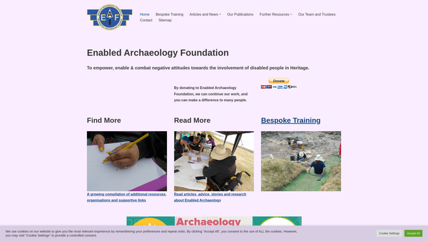Screenshot of the Enabled Archaeology Foundation website