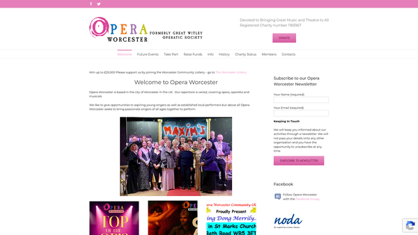 Screenshot of the Opera Worcester website