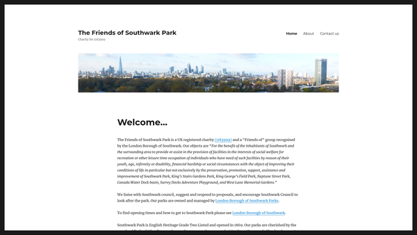 Screenshot of the The Friends Of Southwark Park website