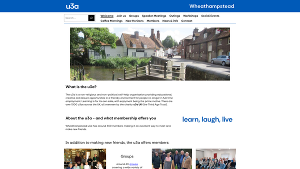 Screenshot of the Wheathampstead U3A website