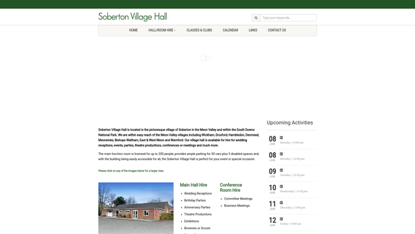 Screenshot of the Soberton Village Hall website