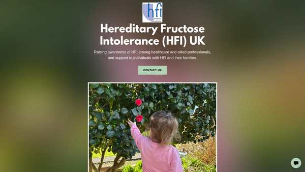 Screenshot of the Hereditary Fructose Intolerance (HFI) UK website