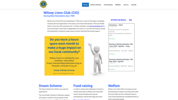Screenshot of the Witney Lions Club (CIO) website