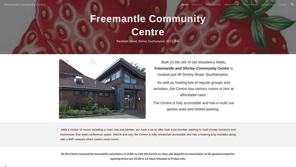 Screenshot of the Freemantle And Shirley Community Centre website
