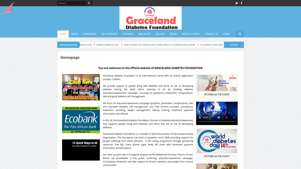 Screenshot of the Graceland Diabetes Foundation website