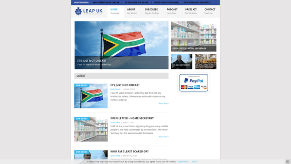 Screenshot of the Law Enforcement Action Partnership Uk/europe Charitable Incorporated Organisation website