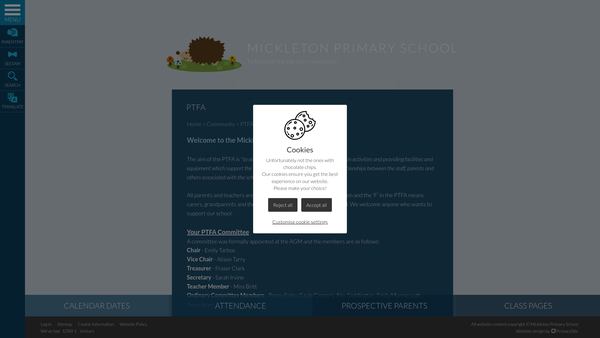 Screenshot of the Mickleton Primary School Parent Teacher Friends Association website