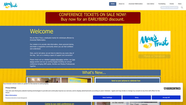 Screenshot of the Max's Trust website