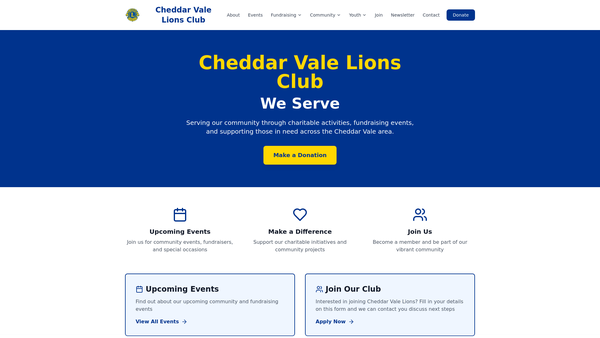 Screenshot of the Cheddar Vale Lions Club (CIO) website