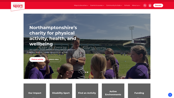 Screenshot of the Northamptonshire Sport website