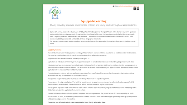 Screenshot of the Equipped4learning website