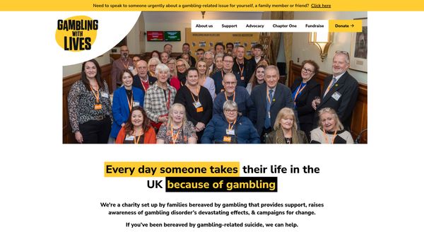 Screenshot of the Gambling With Lives website
