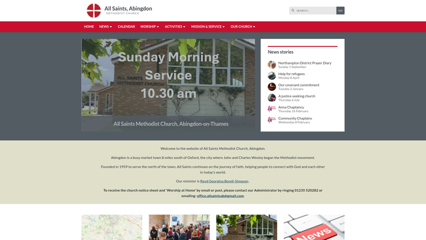 Screenshot of the All Saints Methodist Church Abingdon website