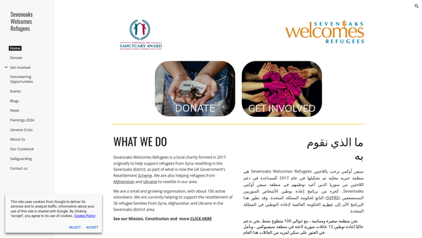Screenshot of the Sevenoaks Welcomes Refugees website