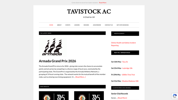 Screenshot of the Tavistock Athletic Club Limited website